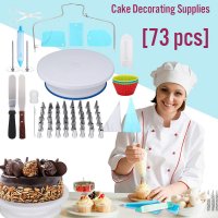 73Pcs Cake Decorating Tool Kit Baking Fondant Supplies Turntable Piping Bag Tip Spatula DIY Cake