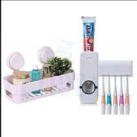 Bathroom Shelf + Toothbrush Holder & Toothpaste Dispenser