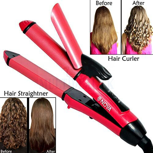 Buy Nova 2 in 1 Professional Ceramic ABS Plastic Hair Straightener with  Curling Iron Rod (Pink, 45w) for best price, Sri Lanka