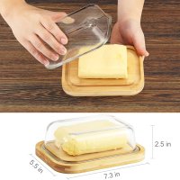 Butter Dish With Lid Plastic Wooden Base Butter Holder Box Storage Serving Tray