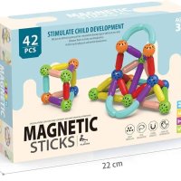 FiddleTiles 42 Pcs Magnetic Blocks Sticks Construction Building, Learning Education Stem Preschool Toddler Kids Toys For 3+ Year Old,