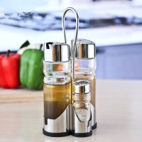 Classical Stainless Glass Oil Soy Sauce Vinegar Bottle Pepper Salt Spice Jars Set