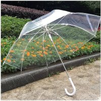 Japanese Style Fiber Wind Resistant Long Handle Umbrella, 110cm Reinforced Plastic Transparent Umbrella