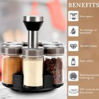 6 Jar Revolving Spice Rack Organizer Spices And Seasonings Sets With Rack Countertop Seasoning Organizer Spice Pots Storage Container Cruet With Cover And Rotating Stand Base Condiment Jar & Spice Bottle Salt And Pepper Shakers / OT-020