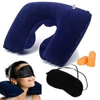 Travel Selection 3 in 1 Comfort Fabric Neck Pillow, Ear Plugs & Eye Shade Mask - Suitable for Train Bus Flight Car etc. (Unisex)