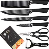  6 Pcs Kitchen Knife Set with Covers, High Carbon Stainless Steel Black Color Coated Chef Knife