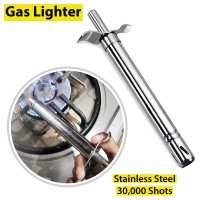 Kitchen lighter, Spark lighter for stove, long lighter for safe ignite of stove, metal lighter with long shaft, stove lighter for gas grill, outdoor windproof lighter & No Refill Needed - Silver