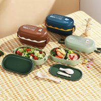New 850ML Double Layer Lunch Box Portable Compartment Fruit Food Container Microwave Lunch Box With Spoon Fresh Box For Students