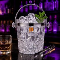 Deli Glass Prosperous Series 980ML Premium Crystal Glass Ice Bucket with Stainless Steel Handle