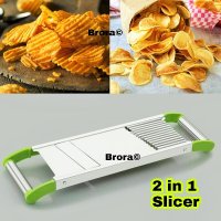 2 In 1 Stainless Steel Crinkle Blade Ripple Slicer & Plain Blade Potato Chips Maker Vegetable slicer Kitchenware