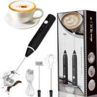 Milk Frother, Handheld Electric Egg Whisk USB Rechargeable Foam Maker with Stainless Steel Whisks & 3 Speed Adjustable Egg Beater Mini Blender Drink Mixer Milk Frother for Coffee Chocolate Egg Mix