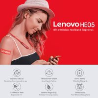 Lenovo HE05 Wireless Bluetooth 5.0 Earphones Magnetic Neckband Headsets IPX5 Waterproof Sport running Earbuds Noise Cancelling