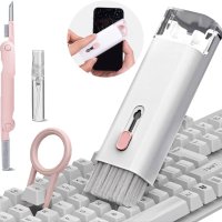 7 in 1 Electronic Cleaner Kit, Multifunction Keyboard Brush, Portable Computer Cleaner Kit with 3 in 1 Airpods Cleaner Pen, Keyboard Brush, Keycap Buckle, Spray Bottle and Screen Cleaning Flannelette