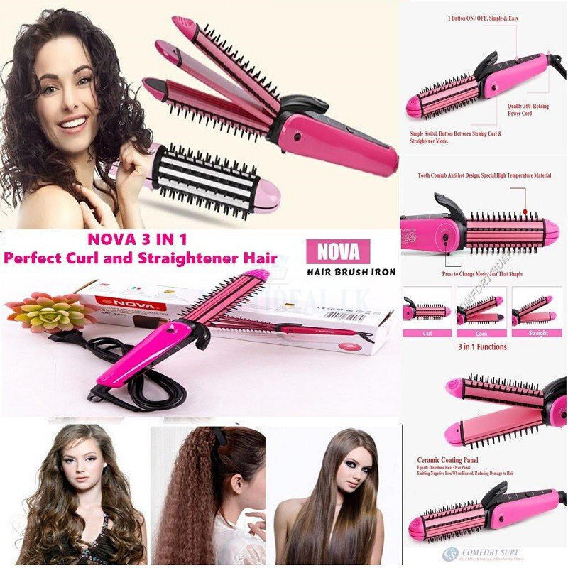 Buy Nova 3 in 1 Multi function Curl and Straightener Hair for best price,  Sri Lanka