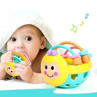 1 Pc Soft Rubber Cartoon Bee Hand Knocking Rattle Dumbbell Baby Early Educational Toys